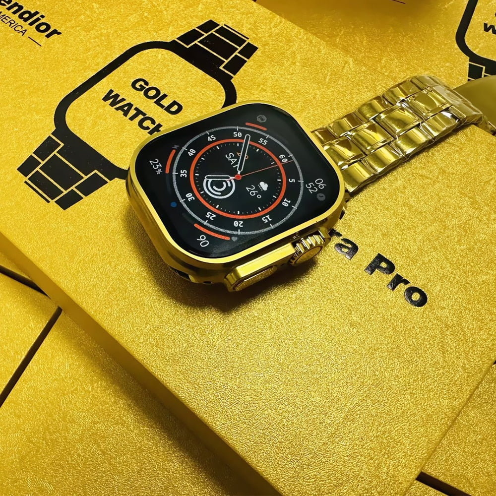 Relógio Smartwatch Ultra Gold Floraza + 2 Pulseiras Extra (Lançamento 2023)